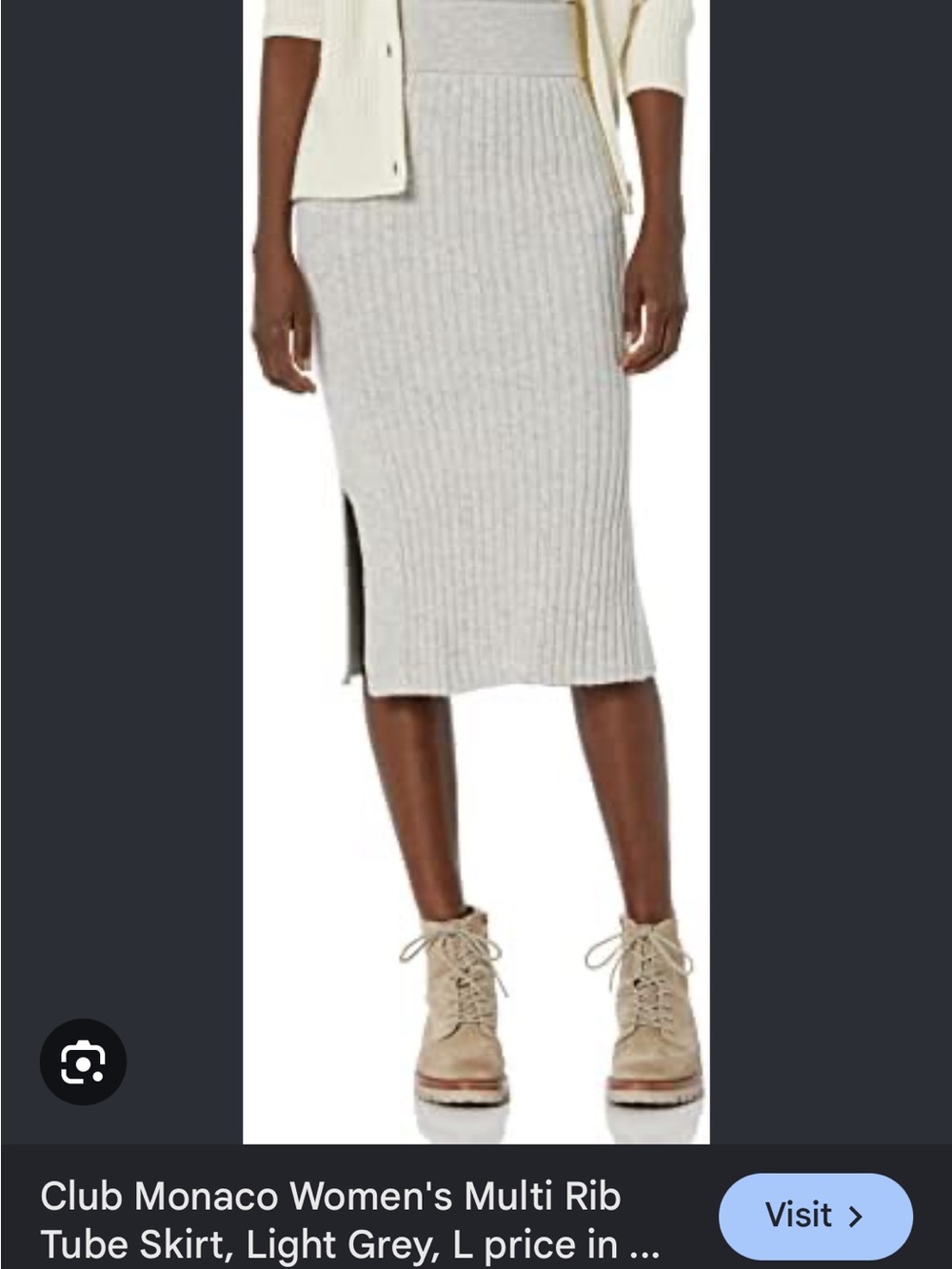 Club Monaco Light Grey Ribbed Midi Pencil Skirt with Side Slit